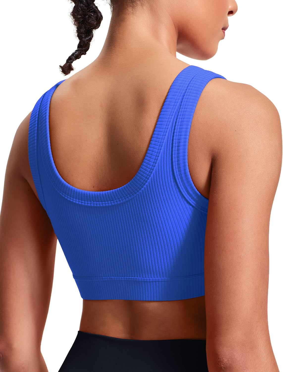 HeyNuts Ribbed Sports Bras for Women, U Back Wireless Medium Impact Workout Yoga Tops Padded with Built in Bras A-D Cups