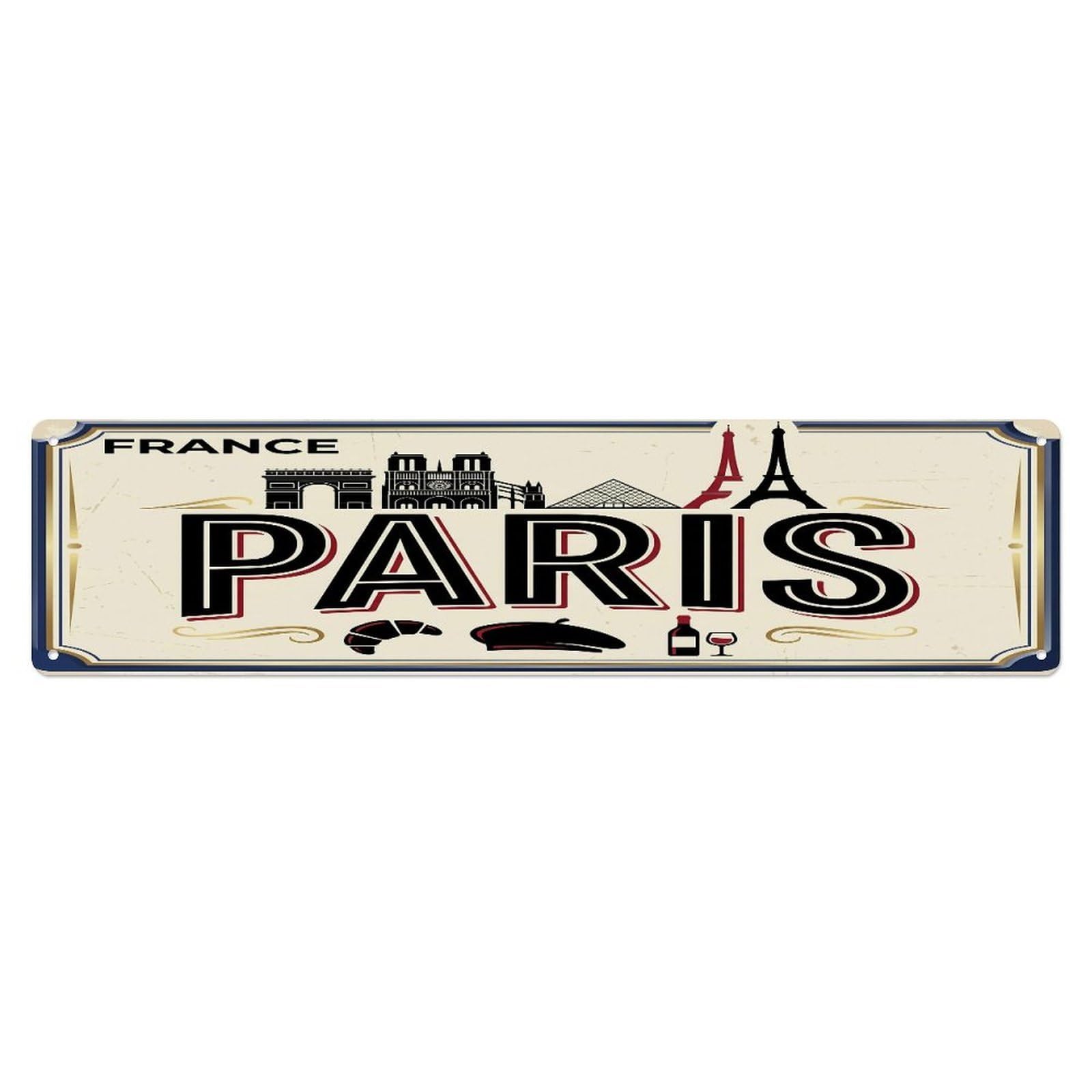 Tgrcjimh Style Metal Tin Sign Vintage Travel Paris France Eiffel Tower Croissant