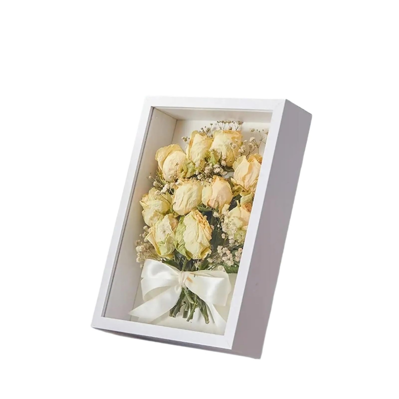 2PCS Wood Shadow Box Frame Dried Flower Display Case Tabletop Wall Hanging, Shadowbox For Memorabilia Wedding Photos for Tabletop and Wall(WHITE)