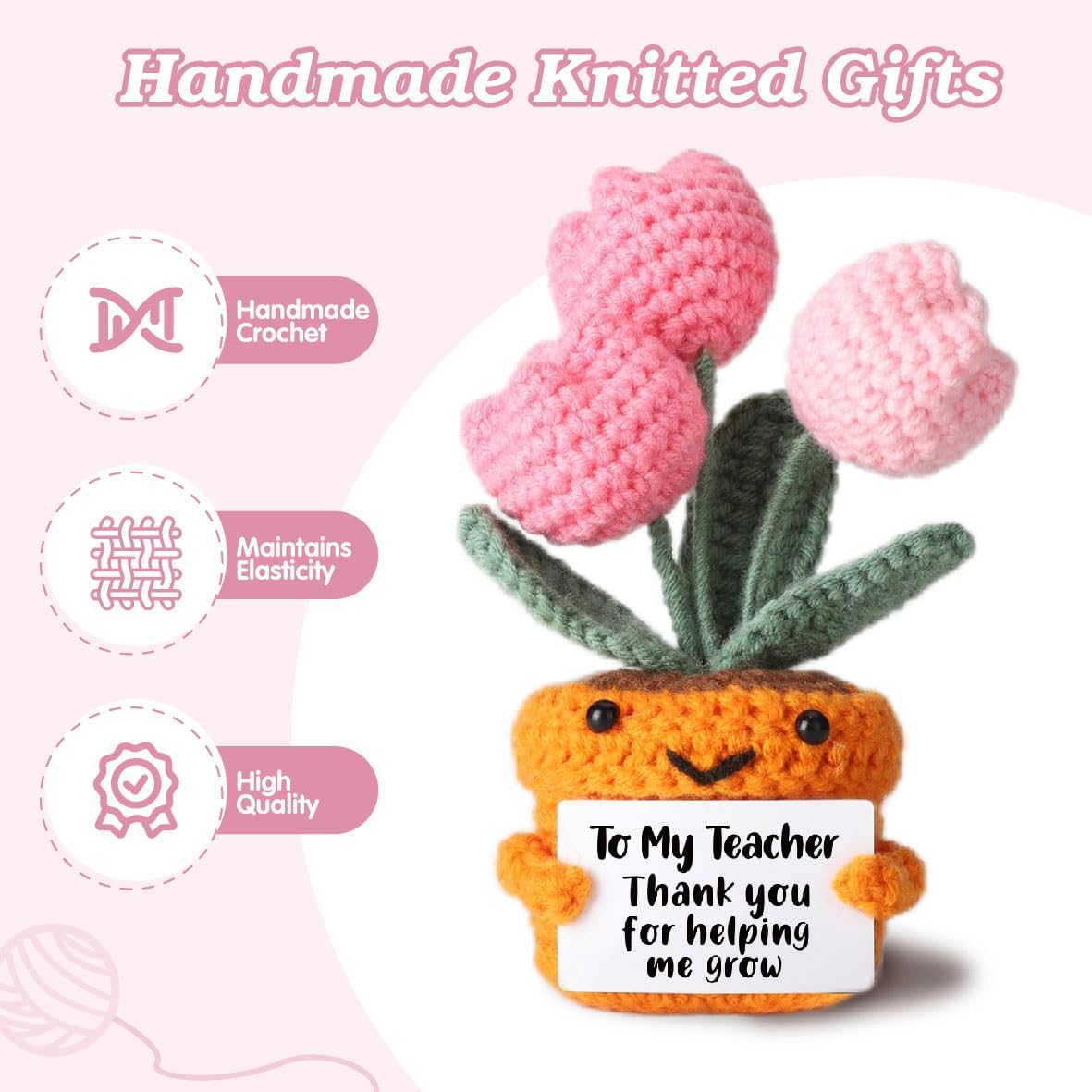 mini crochet tulip flowers with thank you card for teacher