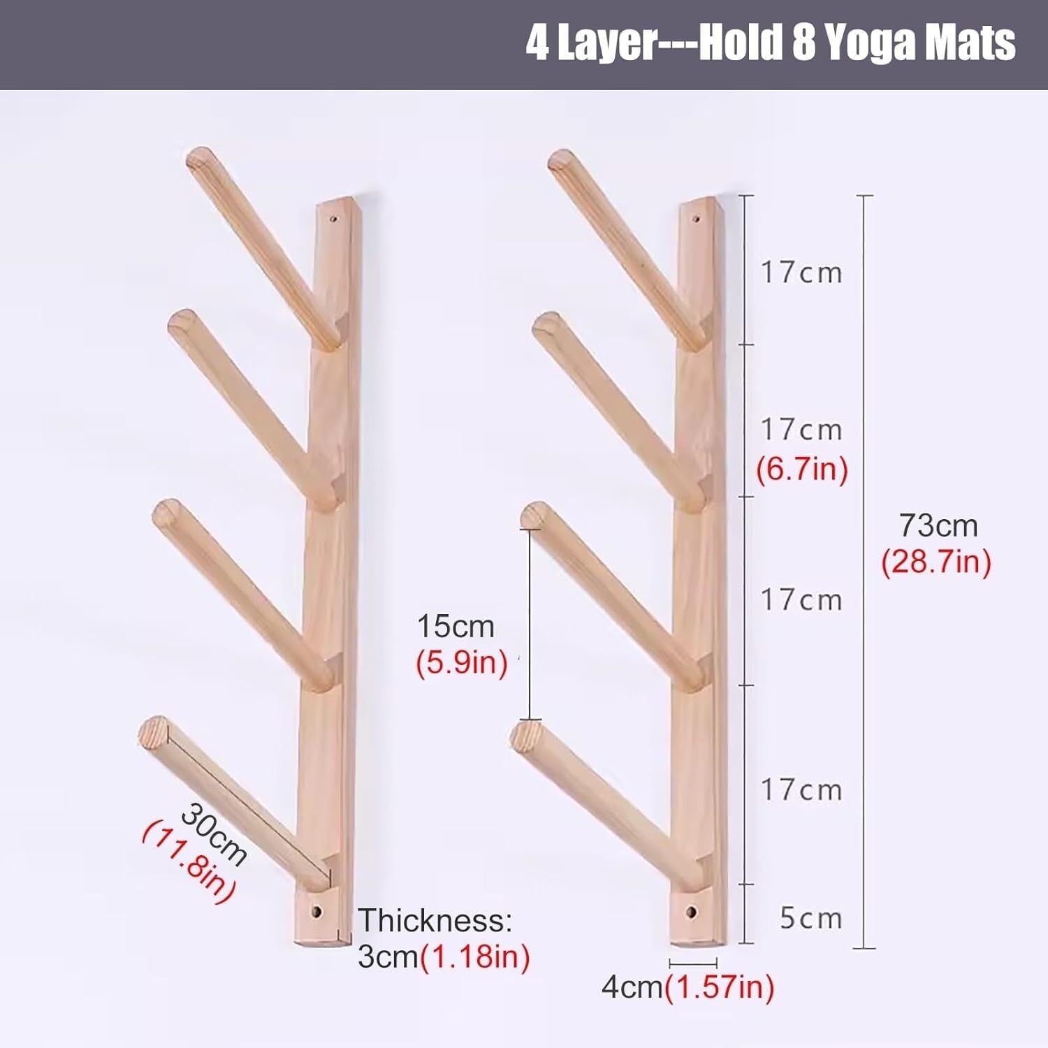Support pour tapis de yoga, support de tapis de yoga mural, étagère en bois, économise de l'espace, convient pour les rouleaux en mousse, les bandes de résistance et les tapis d'entraînement
