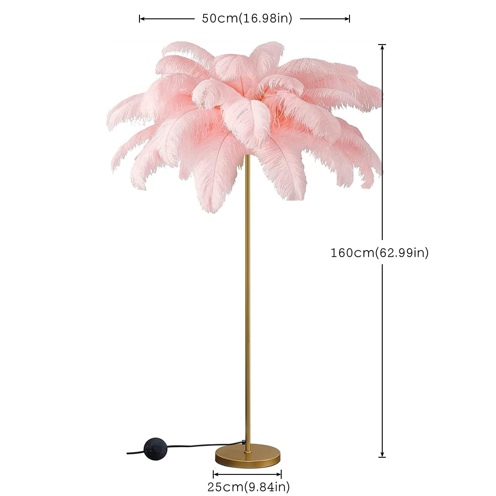 XANAYXWJ Lampada da Alta con Piume di Struzzo - Base d LED dimmerabile G4 Lampade con Piume Naturali Ele Lampada da per Soggiorno, Camera da Letto e Ufficio (66,9 Pollici)
