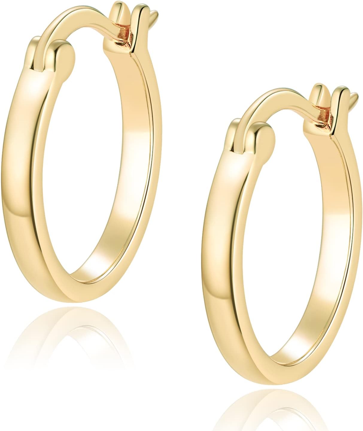 Jewlpire 14K Gold Plated Hoop Earrings for Women with 925 Sterling Silver Post, Lightweight Small Hoop Earrings 15mm/20mm Huggie Hoop Earrings