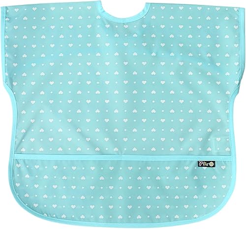 Miniatura 2 de Short Sleeve Waterproof Bib for Toddlers – Easy Clean Feeding Apron for Mealtime, Daycare, Self-Feeding, Lightweight Azul/Corazón Punto