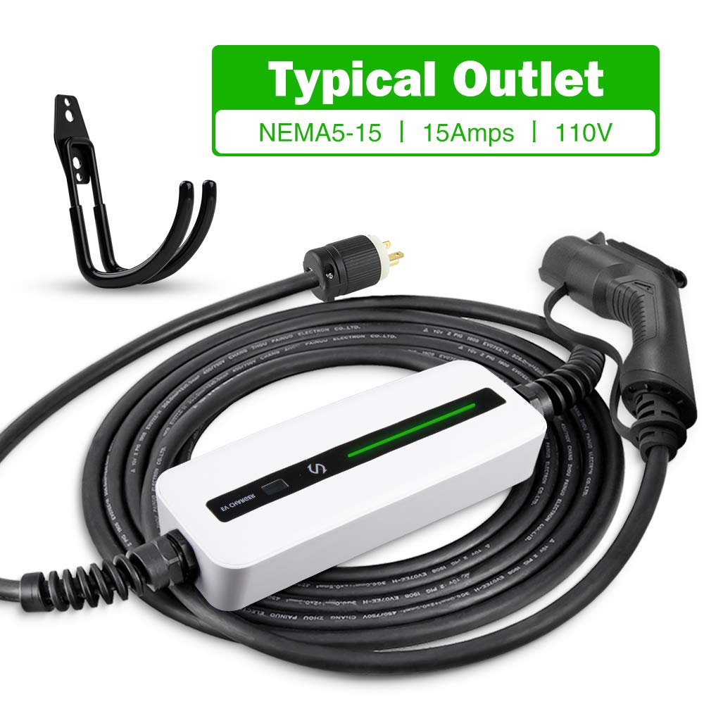 Morec 15A EV Charger Level 1-2 NEMA5-15P ev Charging Cable 100V-120V Portable EVSE SAE J1772 Plug Ho