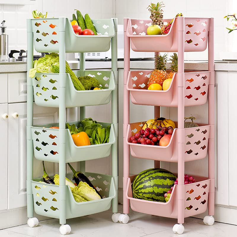 Image of PARASNATH Polypropylene,Plastic SKEP 4 Layer Fruit & Vegetable Basket Trolley (Ivory Colour) for Home & Kitchen Fruit Basket Storage Rack Organizer Holders kitchen trolley - Rectangular