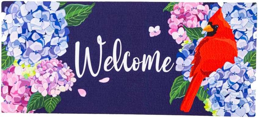 Red Cardinal and Hydrangeas Sassafras Switch Mat | Interchangeable Entrance Doormat | Indoor and Outdoor | 22-inches x 10-inches | Non-Slip Backing | All-Season | Low Profile | Home Décor