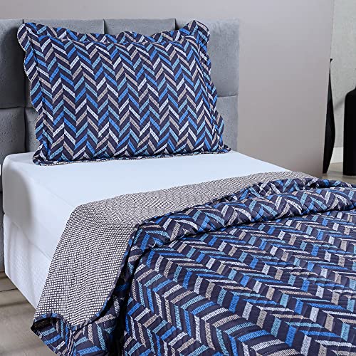 Kit Cobre Leito Colcha Solteiro 2 Peças Boutis Estampada Dupla Face Porta Travesseiro Aba Americana