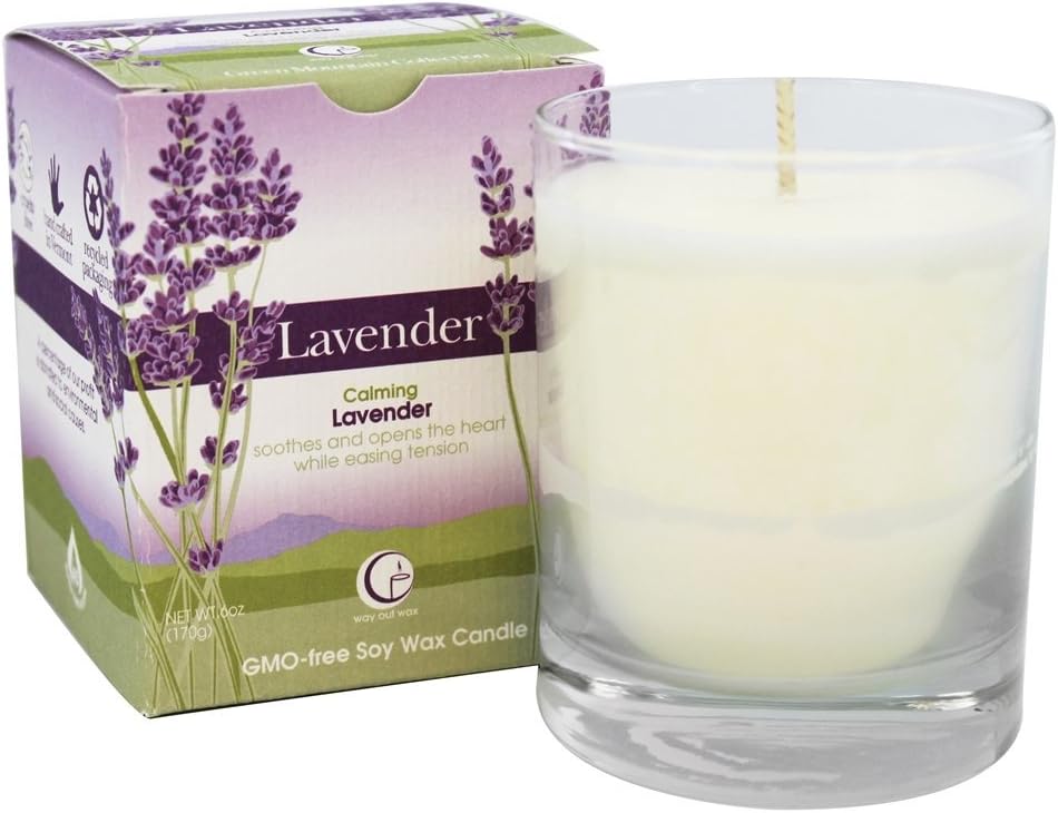 Way Out Wax Aromatherapy Scented Candle, Lavender Fragrance, (6 oz Clear Glass Tumbler); Hand Poured Soy Candles Scented w/Pure Essential Oils, All-Natural
