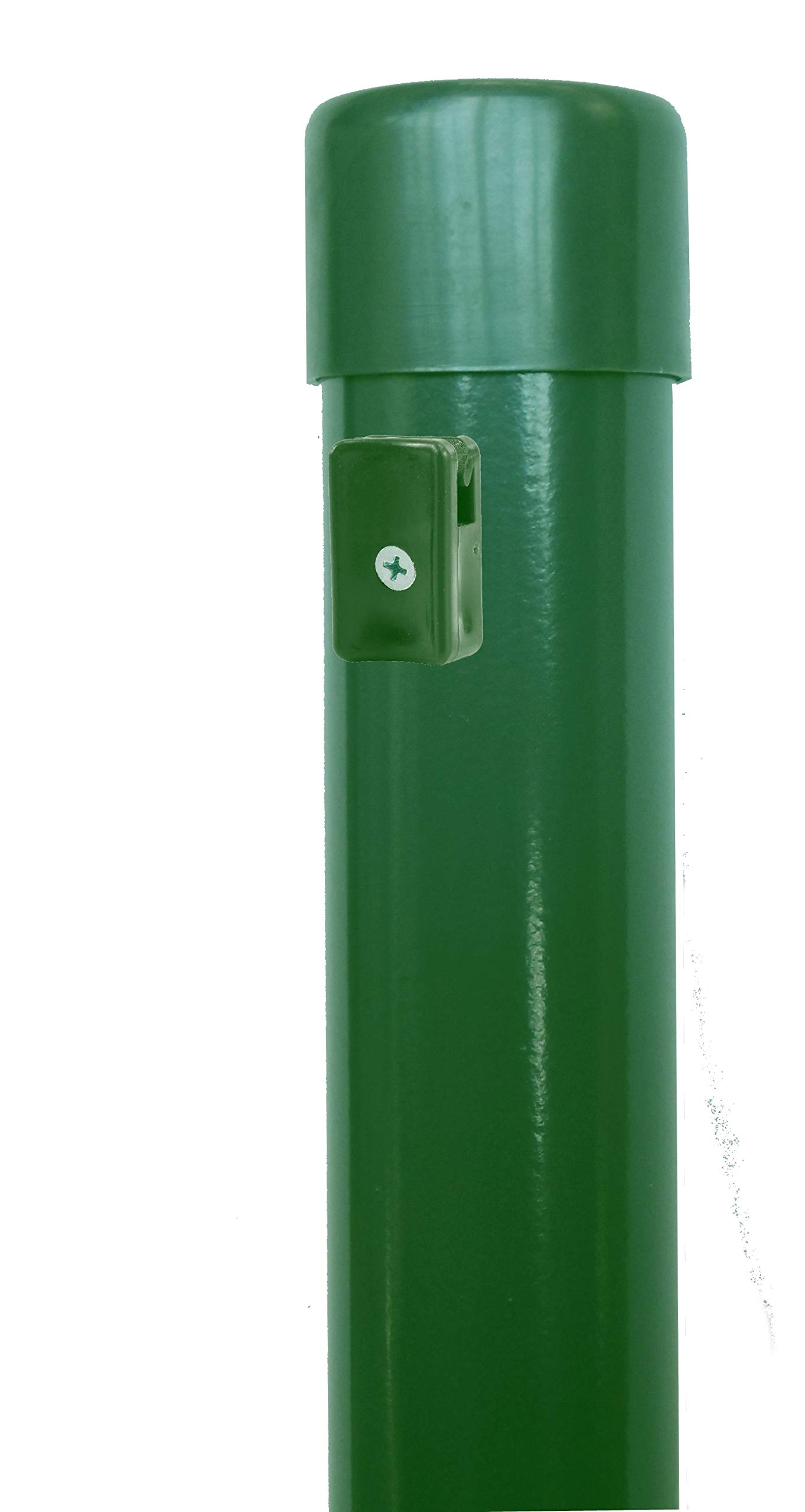 EXCOLO 10er-Set Metall-Zaunpfosten Ø34 mm, 1,5 m, pulverbeschichtet moosgrün RAL 6005, inkl. 3 Spanndrahthalter & Pfostenkappe, zum Einbetonieren – für Maschendrahtzäune bis 1 m Höhe