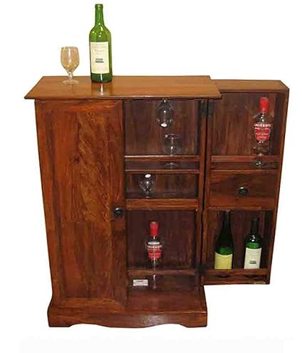 MS WOOD FURNITURE Stylish Bar Cabinet for Living Room | Sheesham Solid Wood | Honey Finish