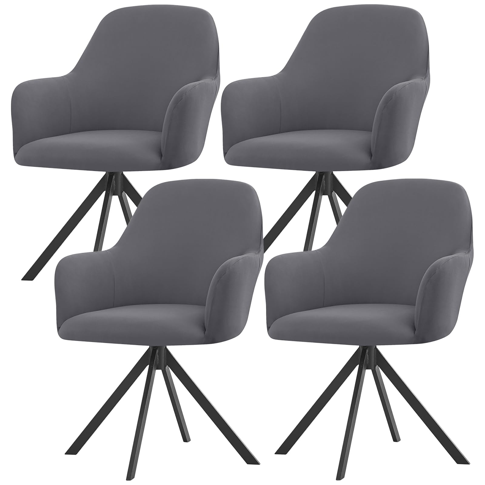 Coprisedie Con Schienale, Impermeabile Fodera Poltroncina Sala Pranzo Elasticizzato Girevole Fodere Coprisedia Per Sala Da Pranzo Stile Nordico Moderno-Grigio Scuro-4 Pezzi