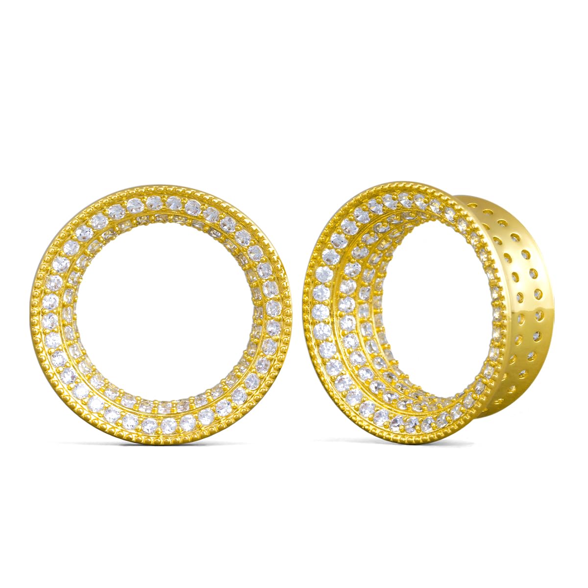 PONWAG 1 Pair 0g 00g 8mm-30mm Classic Ear Gauge Luxury White Zircon Hollow Ear Plug Gauges Single Flare Tunnels For Ear Stretcher Expander Women Body