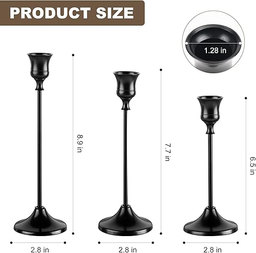 Miniatura 2 de Portavelas de metal, 9 portavelas cónico de metal, portavelas negros para candelabros, portavelas para decoraciones de Halloween