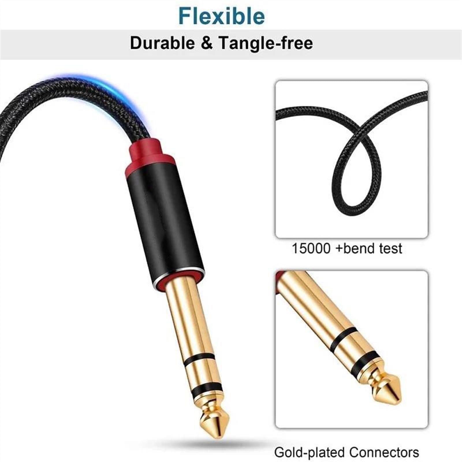 TSTS cable de audio de guitarra Cable De Instrumento De Guitarra Cable De Estéreo De 6,35 Mm Macho A Macho Para Guitarra Eléctrica Bajo Mandolina Eléctrica(10m)