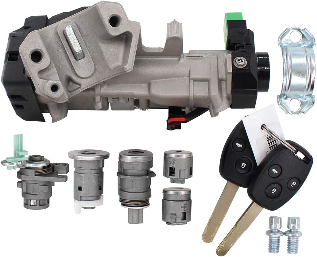 MOTOKU Complete Set Ignition Switch Cylinder Door Lock Key Shell for Honda Accord 2006-2007