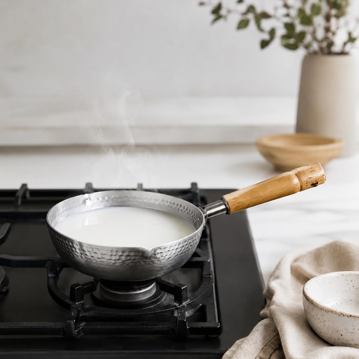 DOITOOL Olla de leche de acero inoxidable con mango de madera de 15.00 pulgadas para cocinar fideos, comida para bebés, salsa y agua hirviendo, anillo colgante, almacenamiento de utensilios de cocina