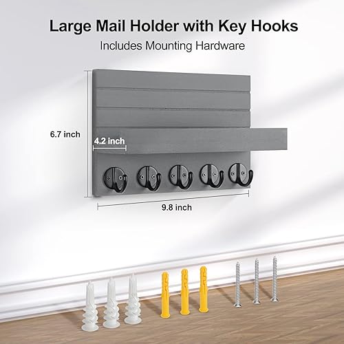 Miniatura 7 de Llavero para pared, soporte decorativo para llaves y correo con estante tiene ganchos grandes para llaves para bolsos, abrigos, paraguas, colgador