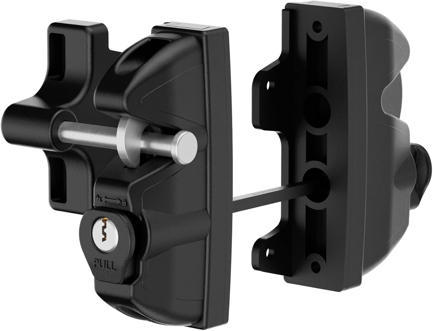 Key Lockable Double Sided Gate Latch for Wooden Fence, Gravity 2 Way Gate Latch Vinyl Fence Gate Lock, Two-Sided Keyed Lock Outdoor Gate Latch for Metal Gates, Vinyl Fence, Wood, Black