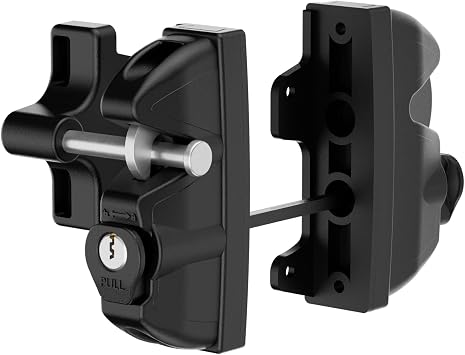 Key Lockable Double Sided Gate Latch for Wooden Fence, Gravity 2 Way Gate Latch Vinyl Fence Gate Lock, Two-Sided Keyed Lock Outdoor Gate Latch for Metal Gates, Vinyl Fence, Wood, Black