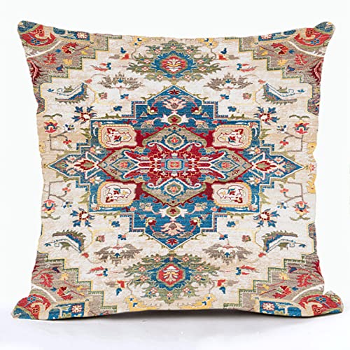 Snycler Boho Persian Turkish Decorative Throw Pillow Cover, Vintage Print Bohemian Chic Accent Cushion Case For Sofa Couch Bedroom Living Room, 18X18 Inchs #TOP25