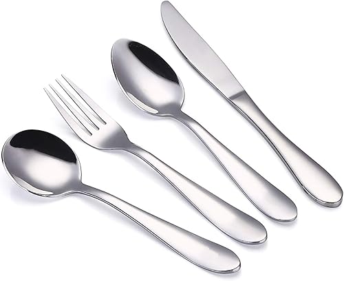 Miniatura 9 de VANRA Juego de cubiertos para niños de 3 piezas de acero inoxidable 1810 para niños, juego de cubiertos plateados, cubiertos para niños (acabado