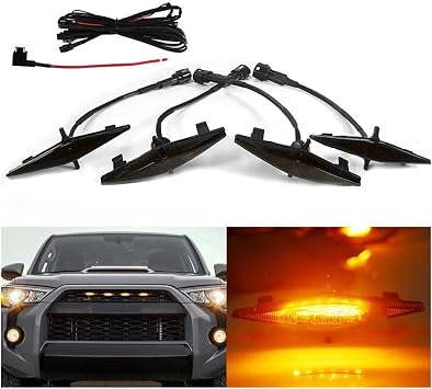 Mirror Indicator Light For 4Runner For TRD For Pro For Grille Includes 12V 2014-2019 4pc Set Smoked Lens Amber White Front Grille Lighting Dynamic Turn Signal Light(Amber yellow)