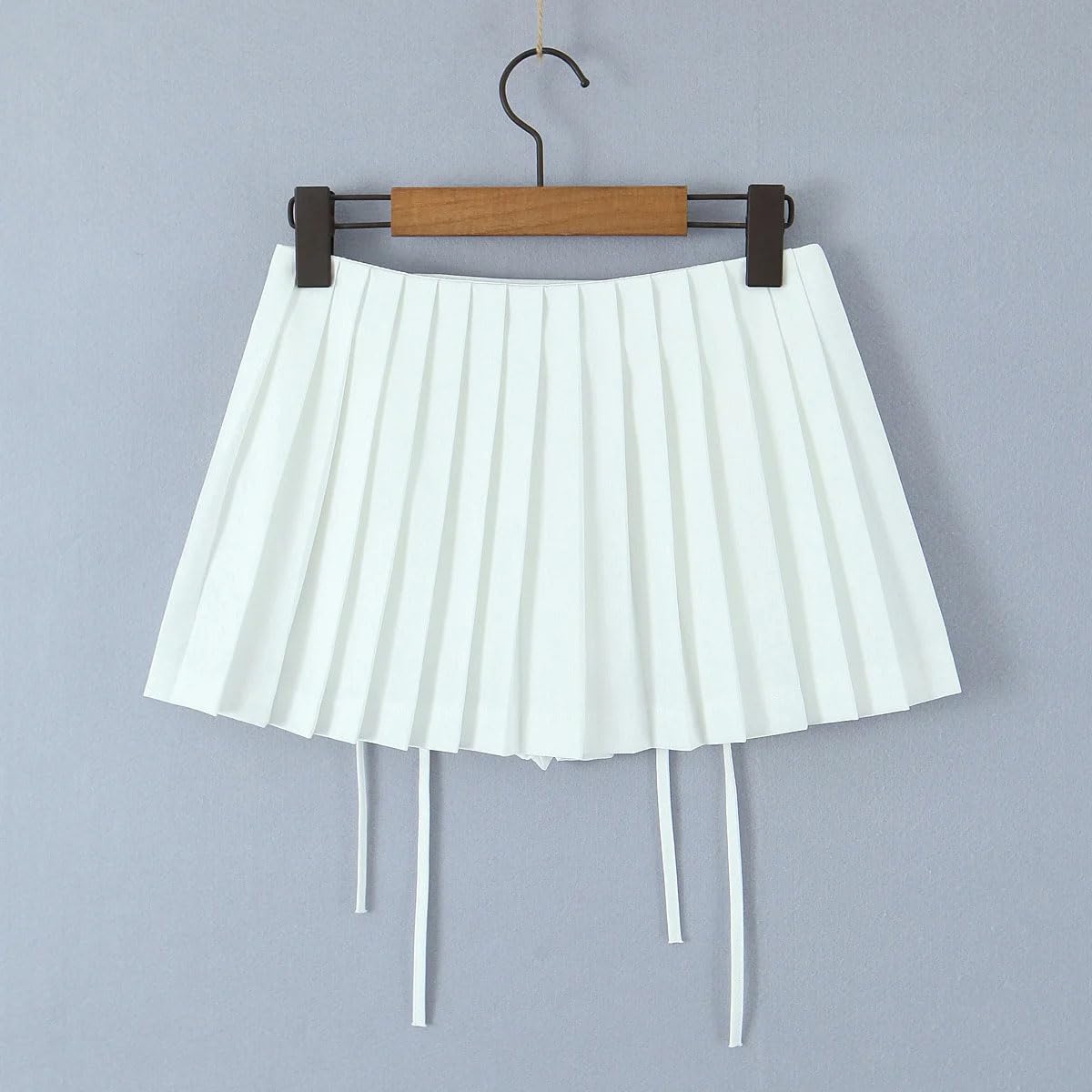 Minigonna da donna a pieghe con coulisse, mini gonna in pizzo con fiocco e cerniera
