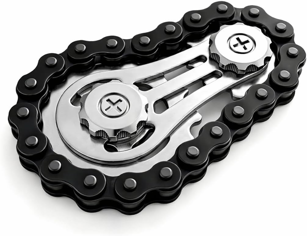Gadgetime USA Metal Fidget Spinner Bike Chain Style Toy Premium All-Metal Stress Relief EDC Gadget for Teens & Adults, ADHD Anxiety Focus Aid, Silent Desk Fidget Toy for Office (Black)