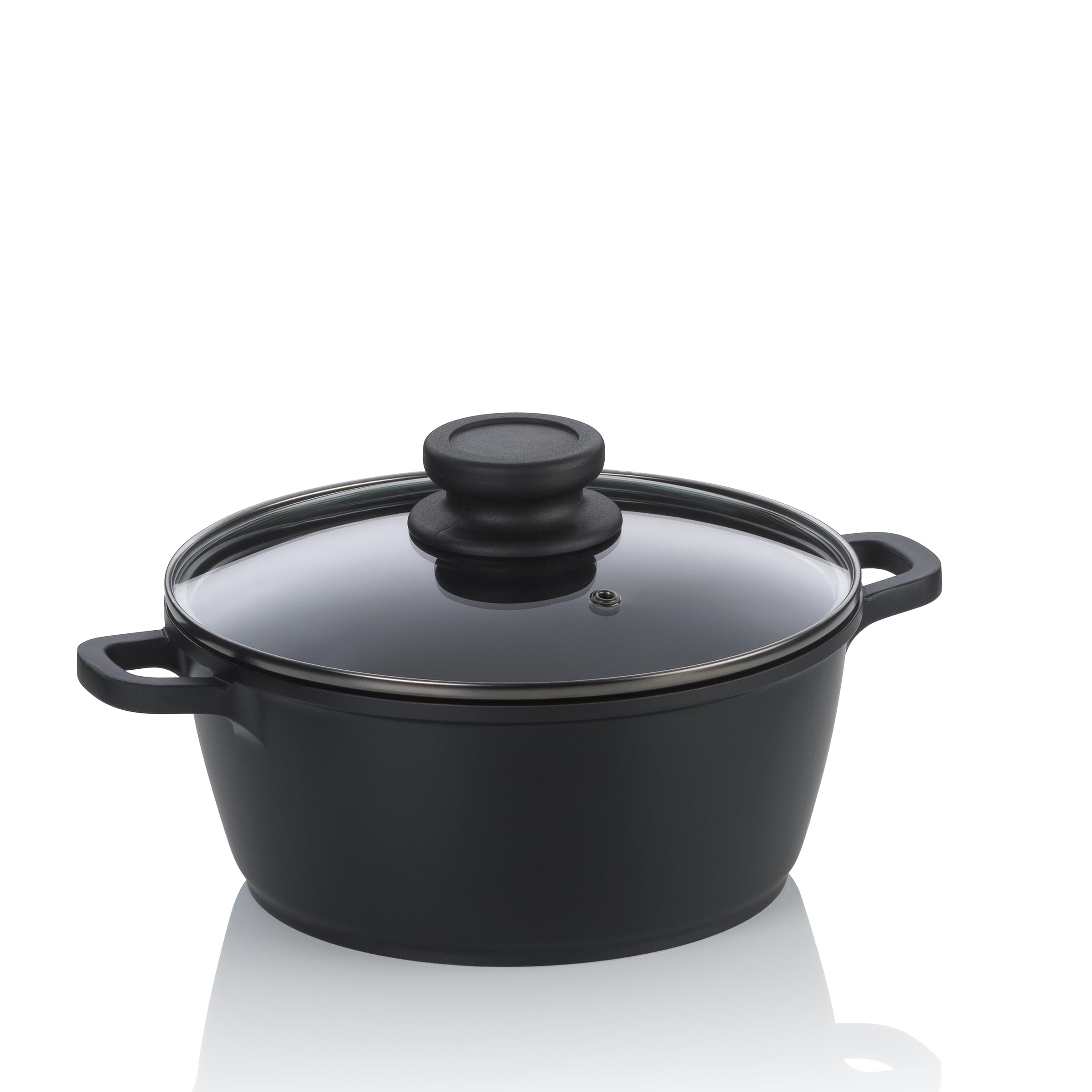 kela Fleischtopf 20 cm mit Glasdeckel ATURA, Kochtopf klein 1,7 Liter, Topf Induktion, Aluguss keramisch beschichtet, PFAS frei, schwarz