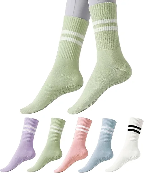 DHUGZFT 5 Pairs Non Slip Yoga Socks Womens Pilates Barre Socks Dance Workout Socks for Women, Hospital Sticky Slipper Socks Home floor socks