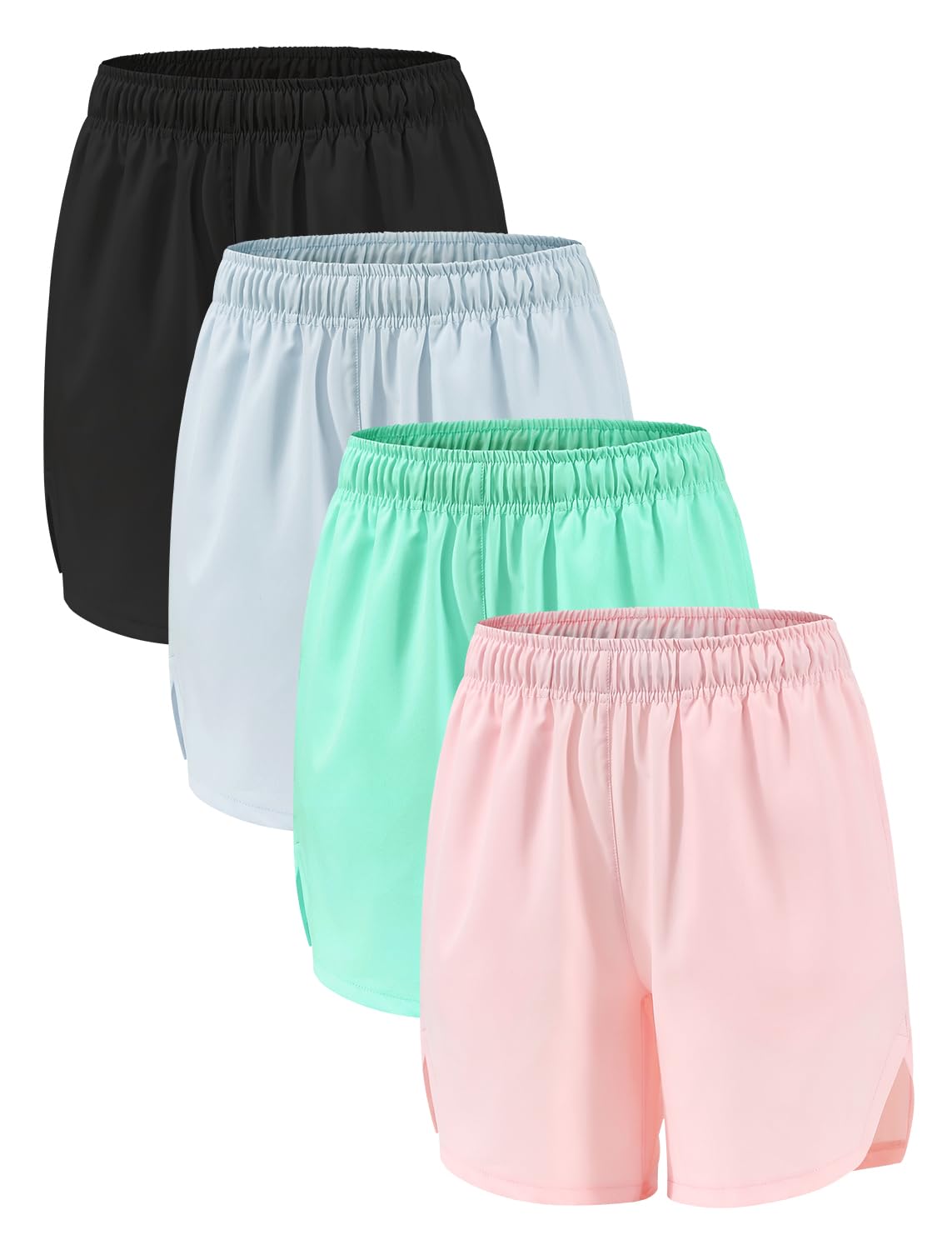 Celfaeree 4 Packs Girls Athletic Shorts with Pockets Running Active Shorts Dry-Fit, Sports Workout Shorts for Kids Teens