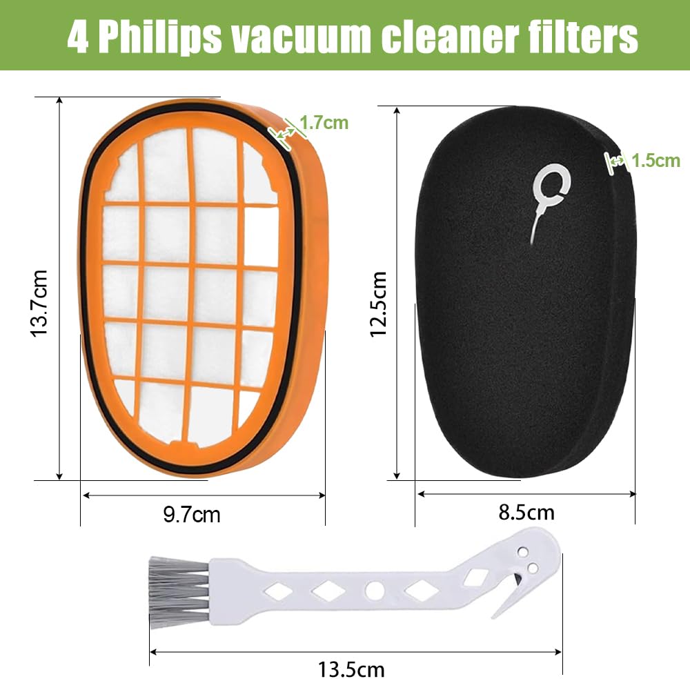 Kit 4 Filtri Di Ricambio Per Aspirapolvere Philips SpeedPro Max, Compatibile Con Serie 6000, 7000, 8000, Con Spazzola E Strumento Di Pulizia