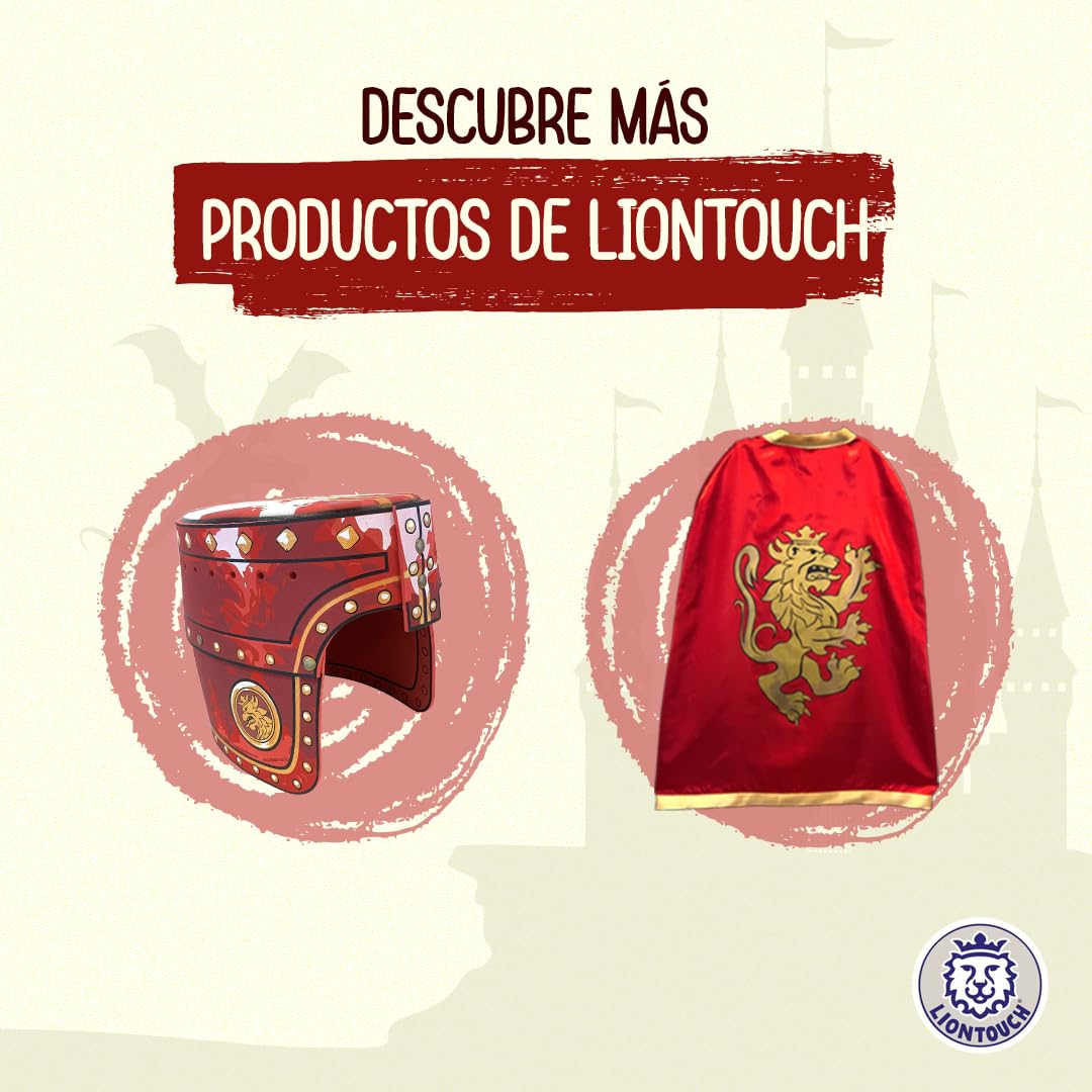 Liontouch - Espada, Escudo y Hacha Roja de Caballero Noble, Niños Edades de 3-8 Años | Set de Espuma de Tema Medieval de León Dorado | Accesorio Seguro para Batallas, Disfraces y Trajes de Caballero