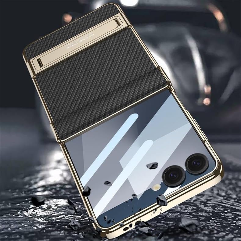 Leahter Fold Phone Case for Samsung Galaxy Z Flip 7, Protective Cover for Flip7, Built-in Screen Protector, Alloy Bracket (Green)