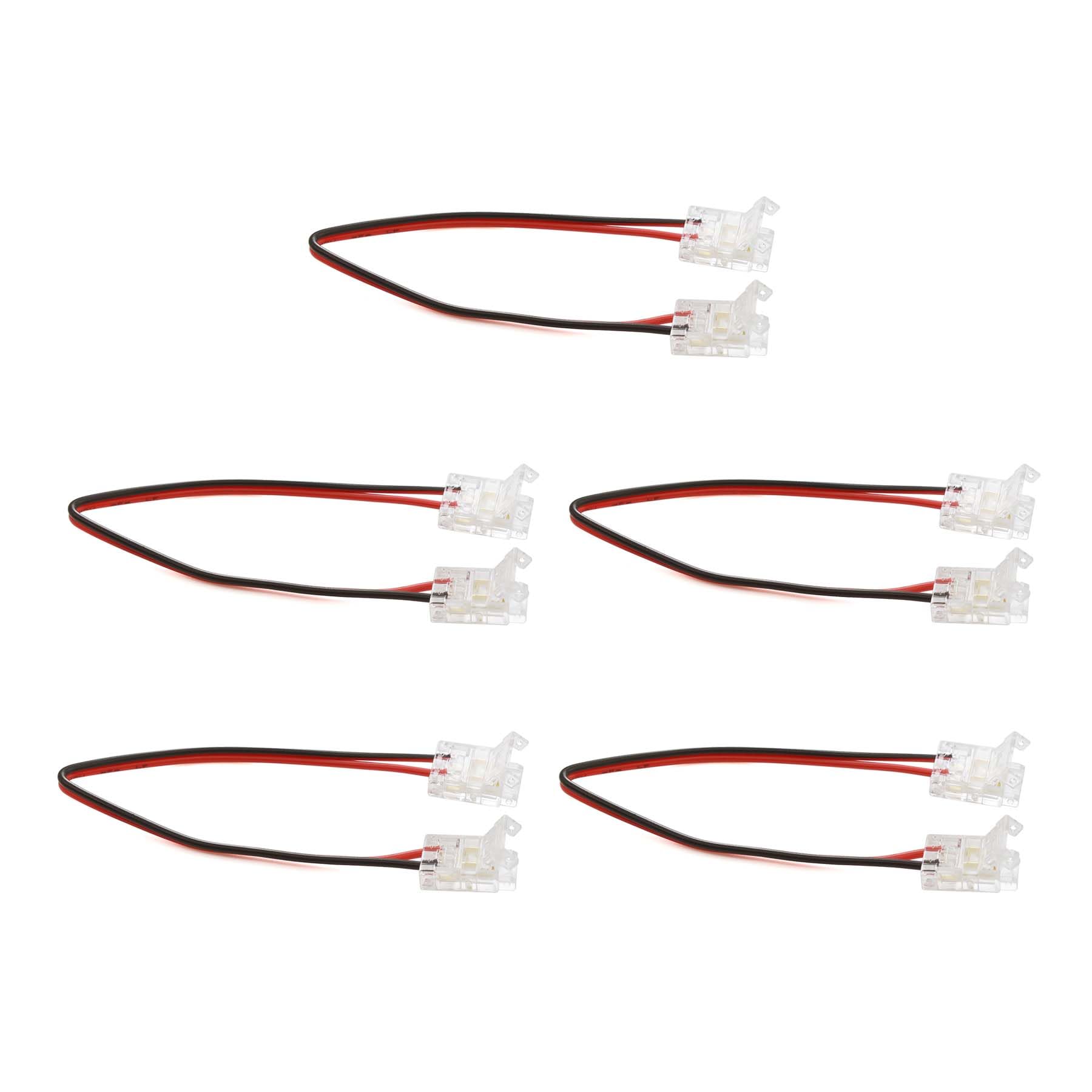 G.W.S® Solderless 2 End Wire Connectors, for 10mm Wide 2 Pin Single Colour LED SMD Strip Lights, Pack of 5