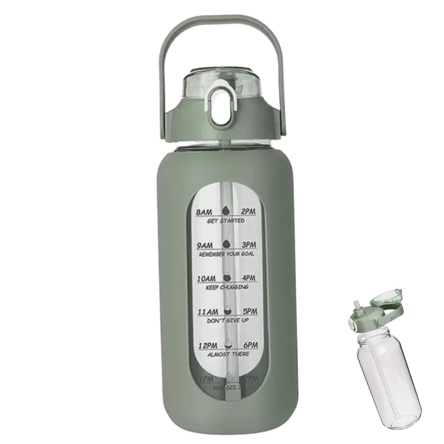 Botella de vidrio de 56 oz con pajita y funda de silicona protectora para agua