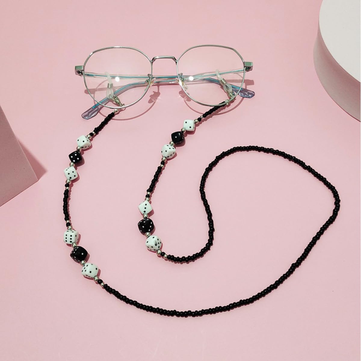 Ipetboom Cadena de Gafas de Dados en Negro y Blanco Cuentas