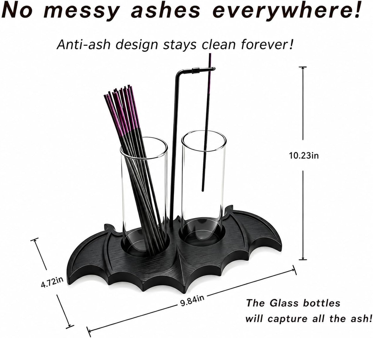 Gothic Bat Incense Holder,Goth Incense Burner for Cones with Two Glasses