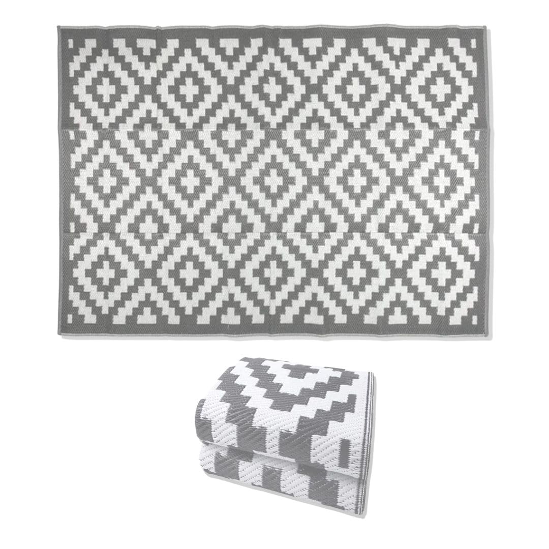 GBS Outdoor Rugs for Garden, Picnic Blanket Waterproof, Garden Rug Camping Blanket, Large Outdoor Rug for Patios Waterproof Blanket, Beach Blanket Sandproof beach mats (Grey, 150 x 240cm)