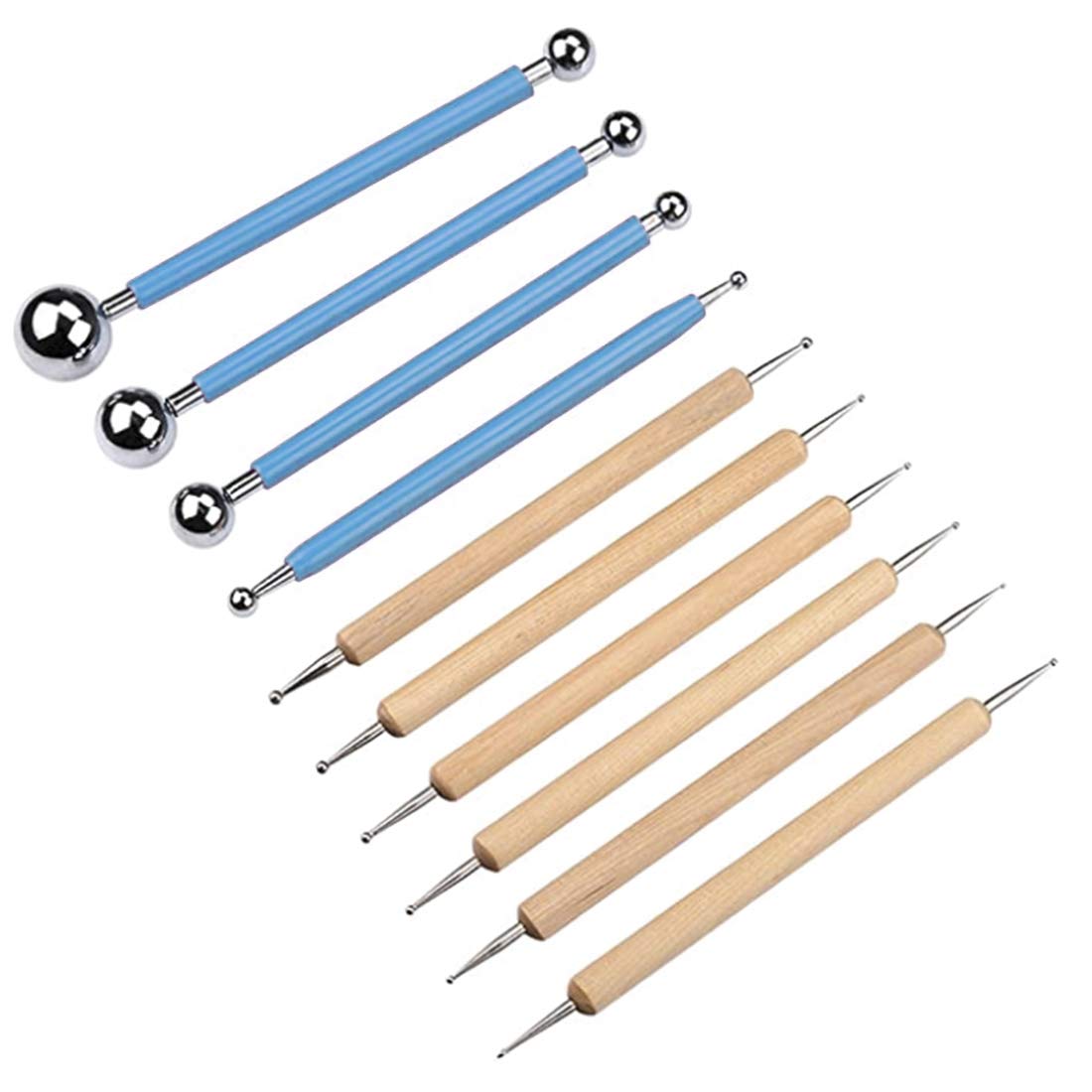 Moojito10 Piece Dotting Tools Embossing Ball Stylus Set, Tracing Pens for Rock Painting Nail Art Pottery Clay Modeling Carbon Transfer Paper Ornaments Art Craft DIY (Blue, Wooden)
