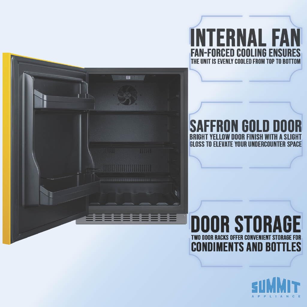 Summit 24" Built-In Refrigerator, 4.8 cu.ft., ADA Compliant, Undercounter, Yellow, Stainless Steel - AL54YLHD (Left Handed Door Swing) on Fridge.com