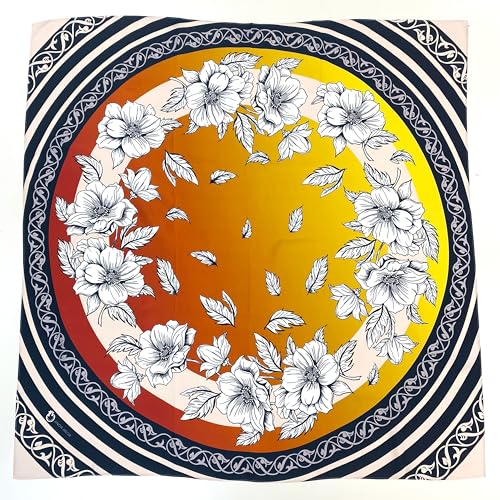 100% Silk Square Scarf 35” Zuhra Floral Gradient Lightweight Headscarf with Gift Packaging3