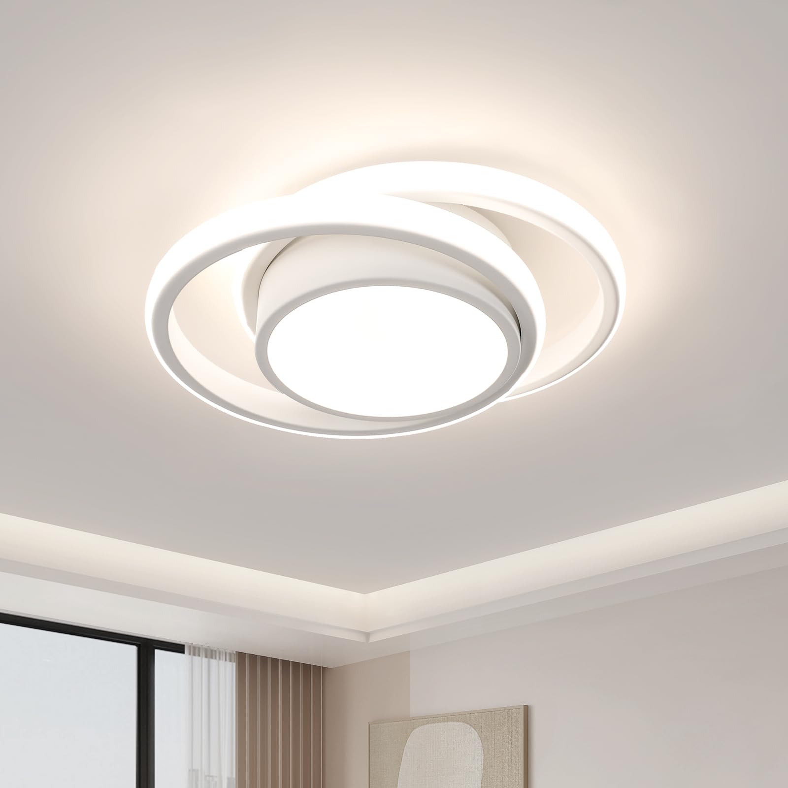 LED Ceiling Light, 32W 2880LM Modern Ceiling Light Dual-Round, 4500K White Aluminum Close to Ceiling Light Fixture for Bedroom, Kitchen, Living Room