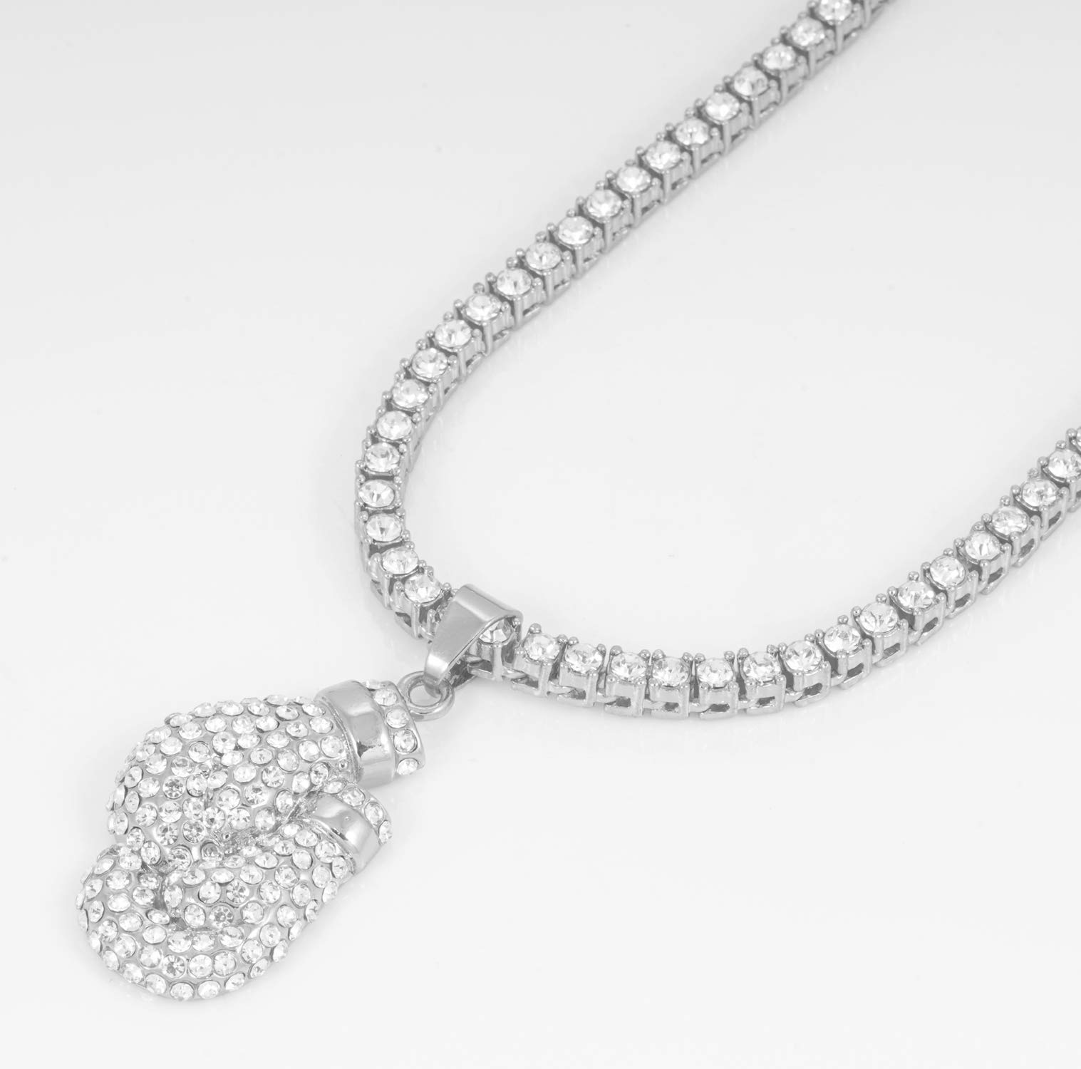 HALUKAKAH Catena d'oro Uomo Iced out,Platino Placcato Finitura in Oro Bianco Cz Completa Guanti da Box Pendente Collana,Lab Diamantes Prong Set,con Catena da Tennis 50cm,Gratuito Pacco Regalo
