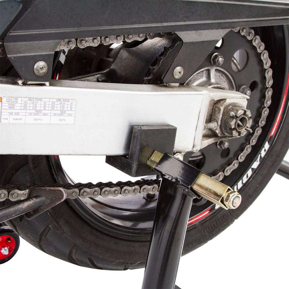 JOMAFA - SOPORTE/ELEVADOR/CABALLETE MOTO 2 EN 1: DELANTERO Y TRASERO + ADAPTADORES UNIVERSALES PARA MOTOCICLETA
