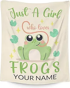 Personalized Frog Blanket Gifts with Name - 60x80 Inches Cute Throw for Girls - Green Soft Fuzzy Blankets for Bed, Couch & Living Room