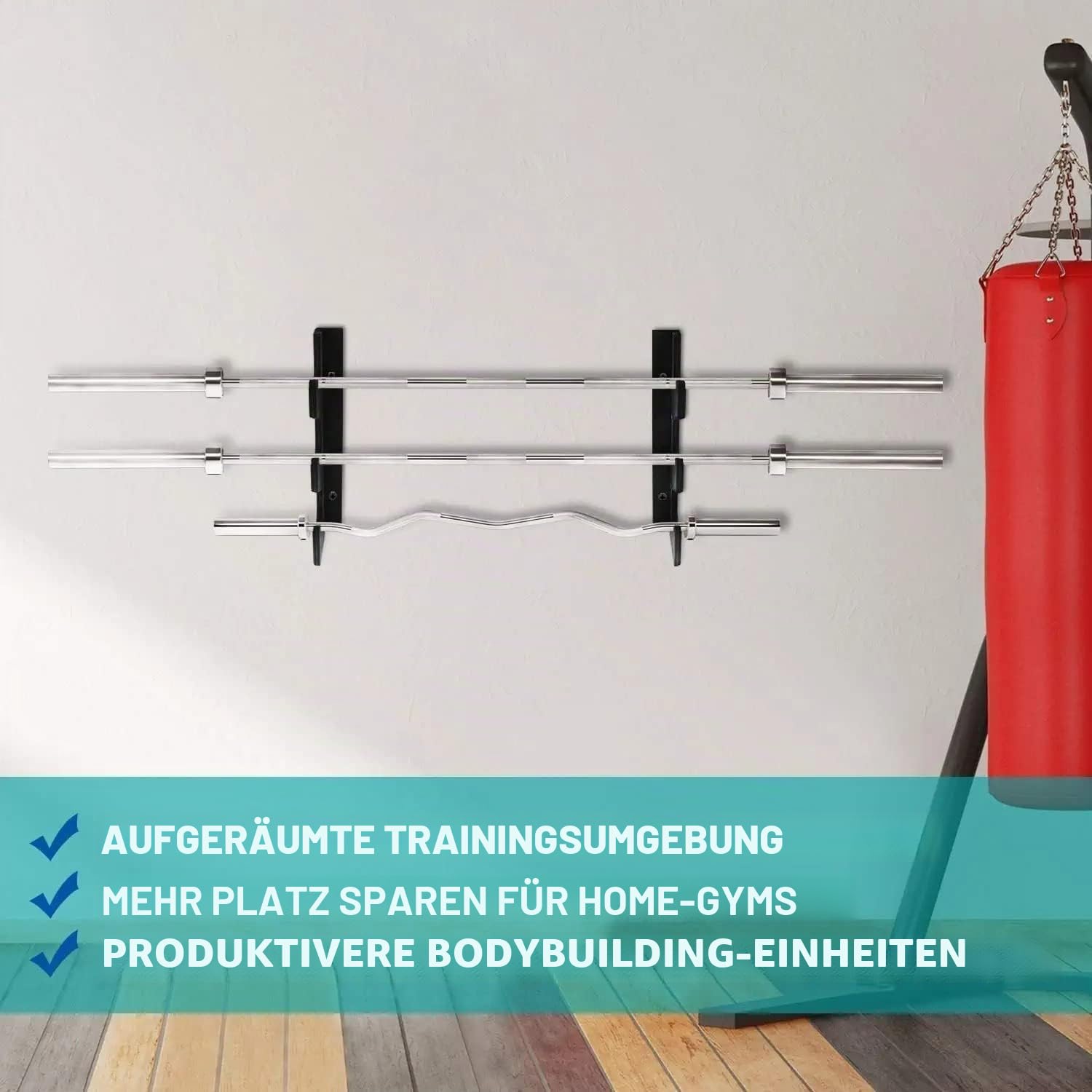 Yes4All Legierter Stahl Horizontale Wandhalterung für Langhanteln mit Schutzschicht aus UHMW-Kunststoff - Storage Rack für Langhanteln, Gewichtsstange und latzugstange