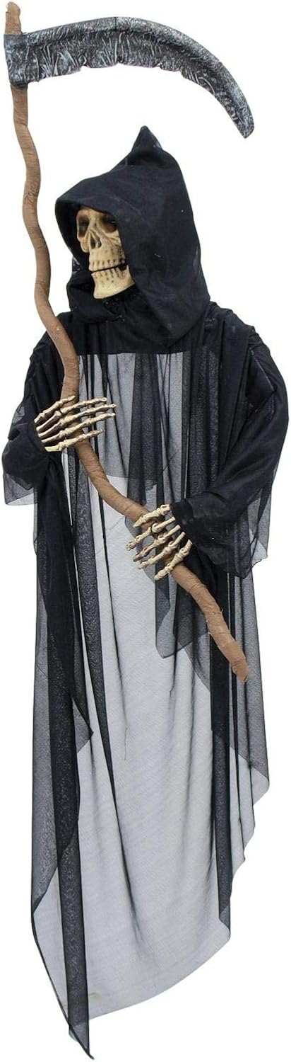 Halloween Deko Sensenmann Statue Mit LED Kristallkube - Gothic Figur Mit Schwebe-Fledermaus