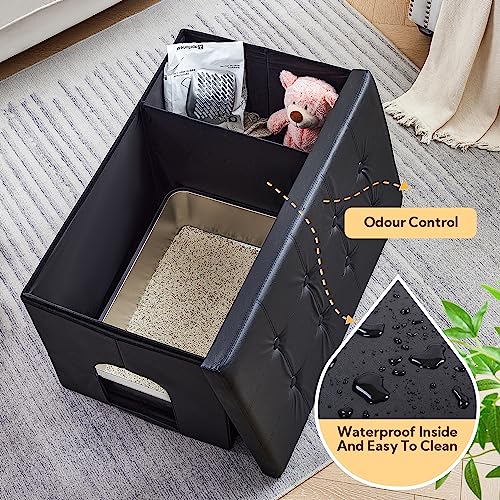 MEEXPAWS Cat Litter Box Enclosure Furniture Hidden, Cat Washroom Bench Storage Cabinet | Extra Large 35.4\'\' x 19.7\'\' x 19.7\'\'| Dog Proof | Waterproof Inside/Easy Clean | Easy Assembly | Odor Control